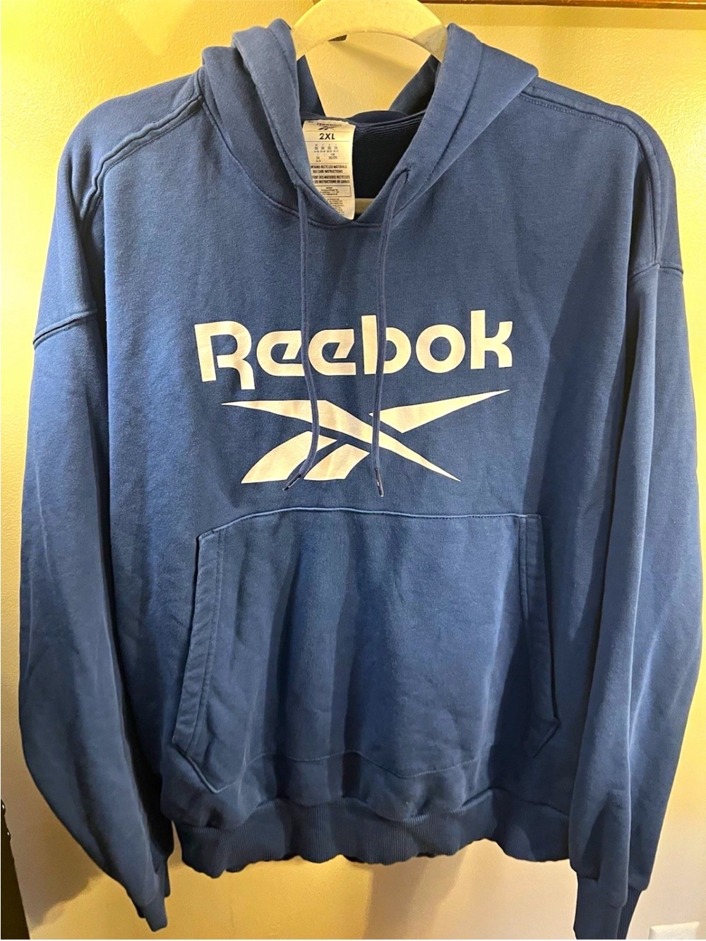 Reebok Men's Royal Blue Crewneck Hoodie w/ White Logo and Front Kangaroo Pocket
